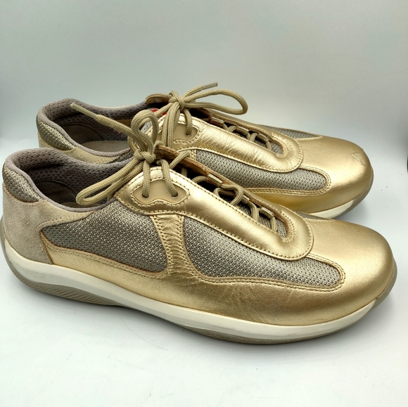 *SOLD* Prada Gold Leather Mesh Sneakers 39.5 US 9 - Picture 7 of 8